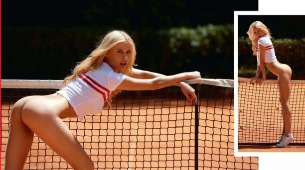 Сексуальная блондинка Ольга де Мар снялась голой на теннисном корте
