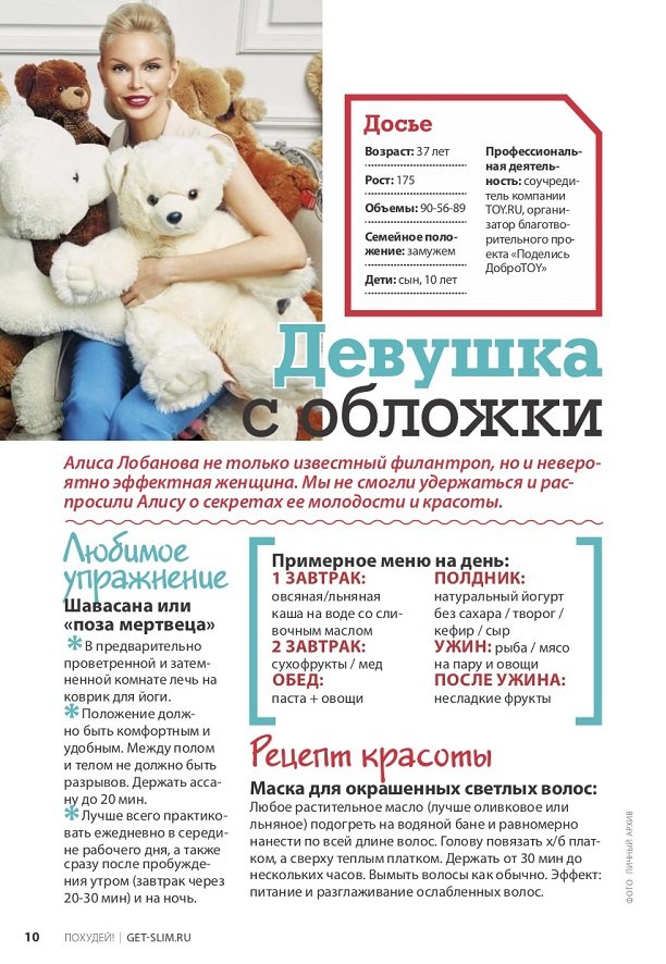 Алиса Лобанова украсила обложку журнала «Похудей!»