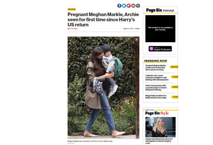 Беременная Меган Маркл в удобном наряде с сыном на руках отправилась на прогулку