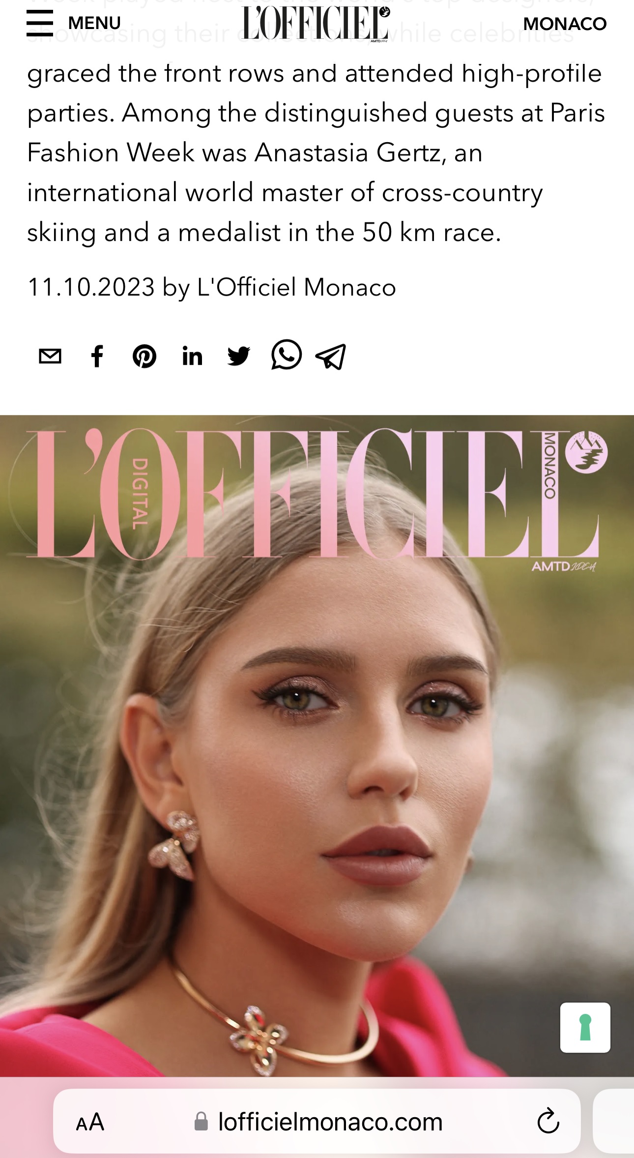 Русская модель Анастасия Герц появилась на обложке «L’Officiel» Монако