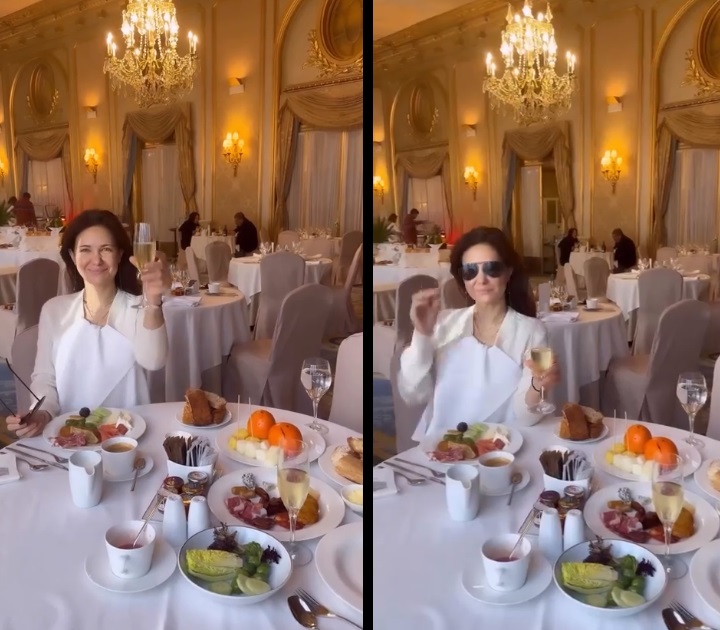 Екатерина Климова отметила 46-летие в отеле с бокальчиком шампанского на завтрак